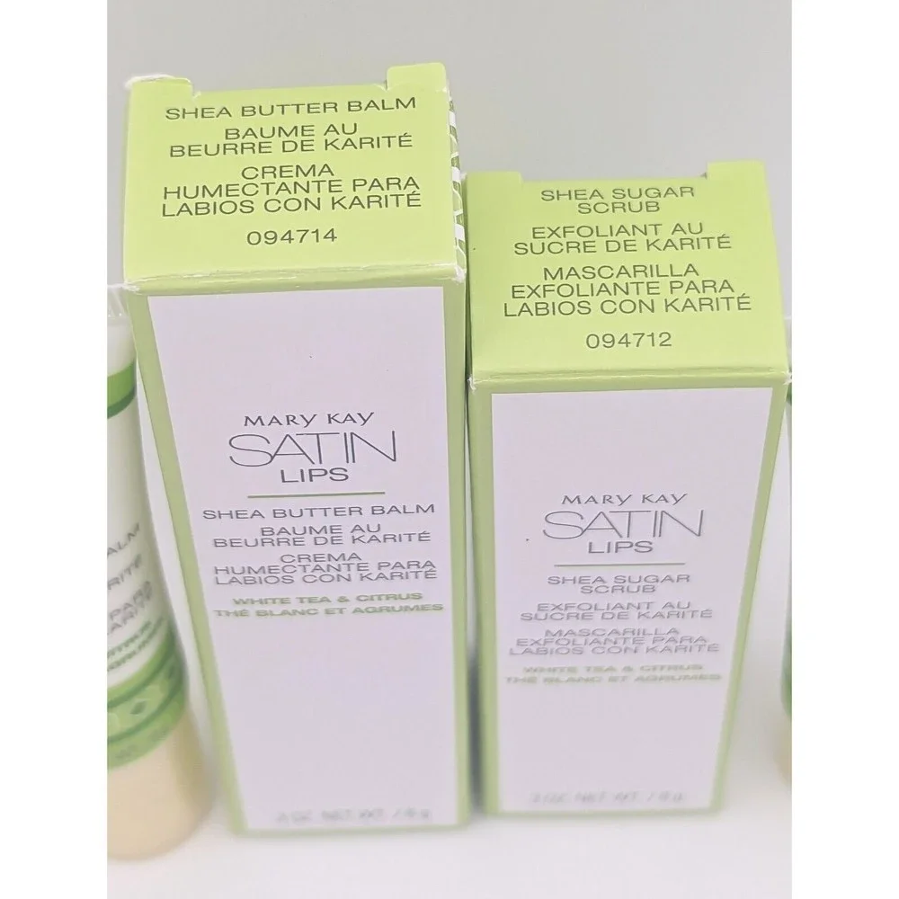 MARY KAY SATIN LIPS SET (WHITE TEA & CITRUS) SHEA BUTTER BALM~EXFOLIATE SCRUB!‎